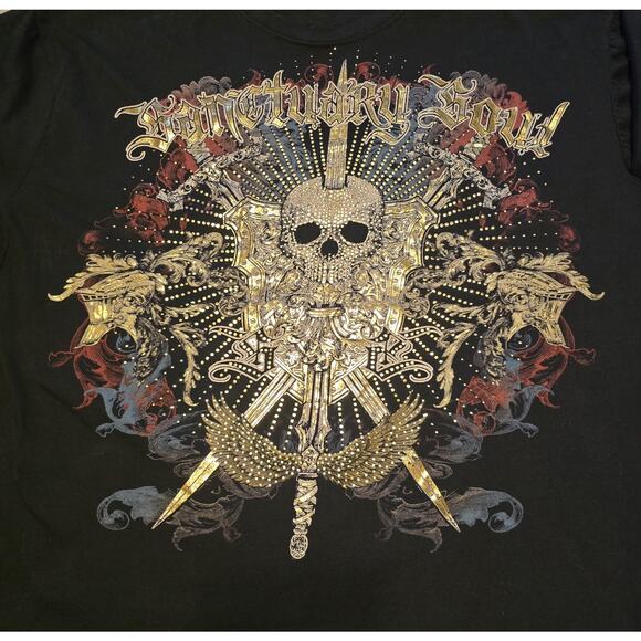 CH Apparel Sanctuary Soul Pullover Tshirt Mens Size XL Skull Swords Gothic Punk - Picture 7 of 10
